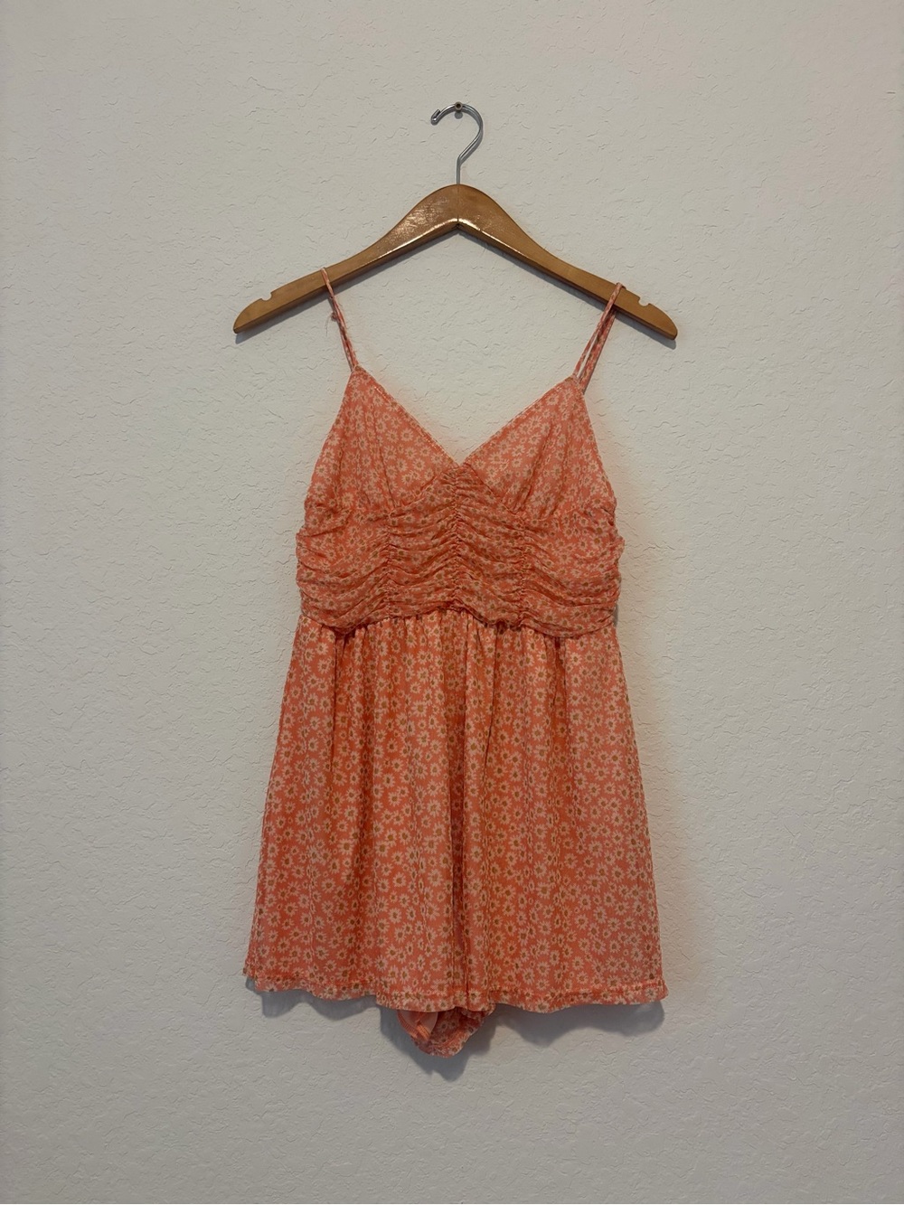 Urban Outfitters Coral Floral Smocked Cami Romper